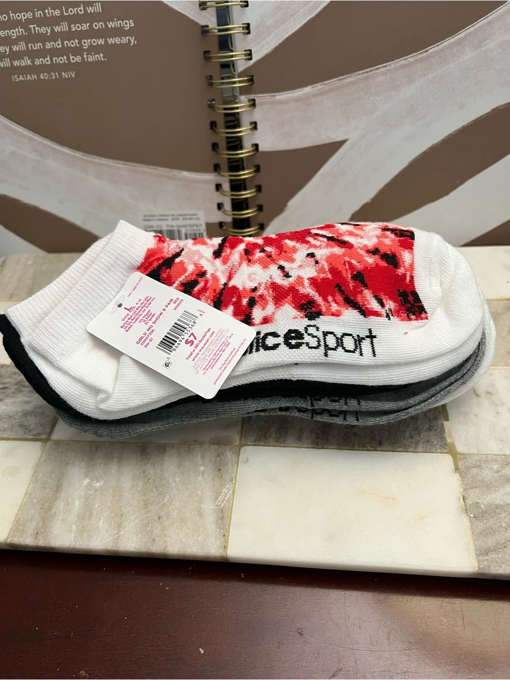 Justice No-Show Sock Pack in White, Gray, Black with Pink Accent